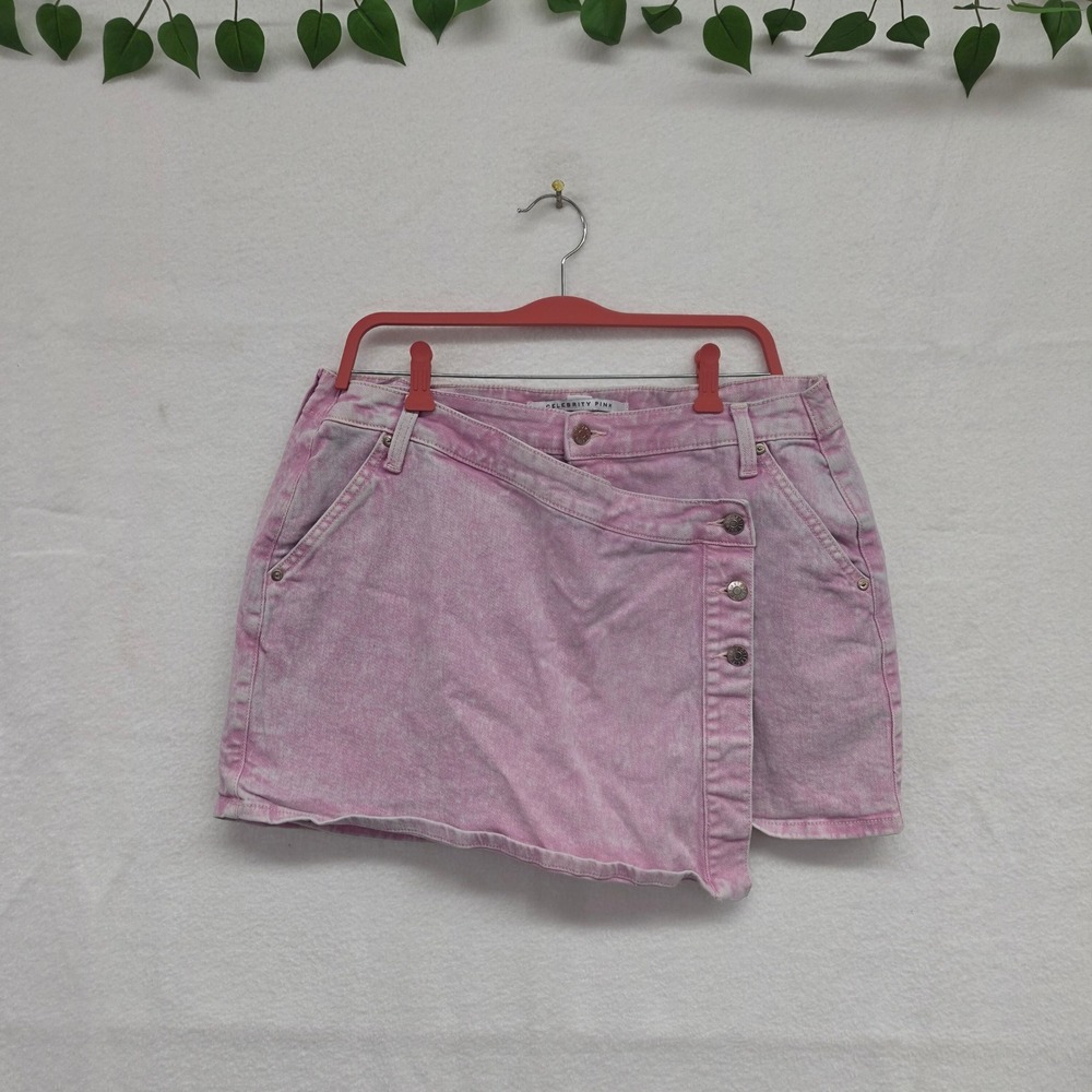 Celebrity Pink Womens Asymmetrical Wrap Denim Skirt Pink Acid Wash Size L